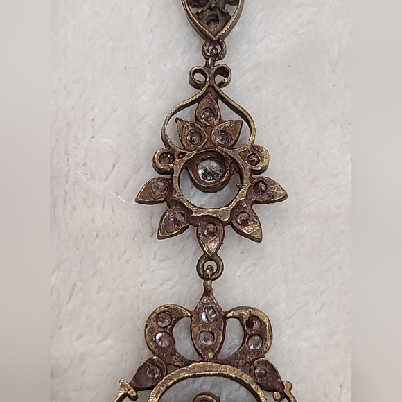 Antique Paste Chandelier Earrings With Clear & Red Stones ***READ DESCRIPTION*** - Picture 3 of 16